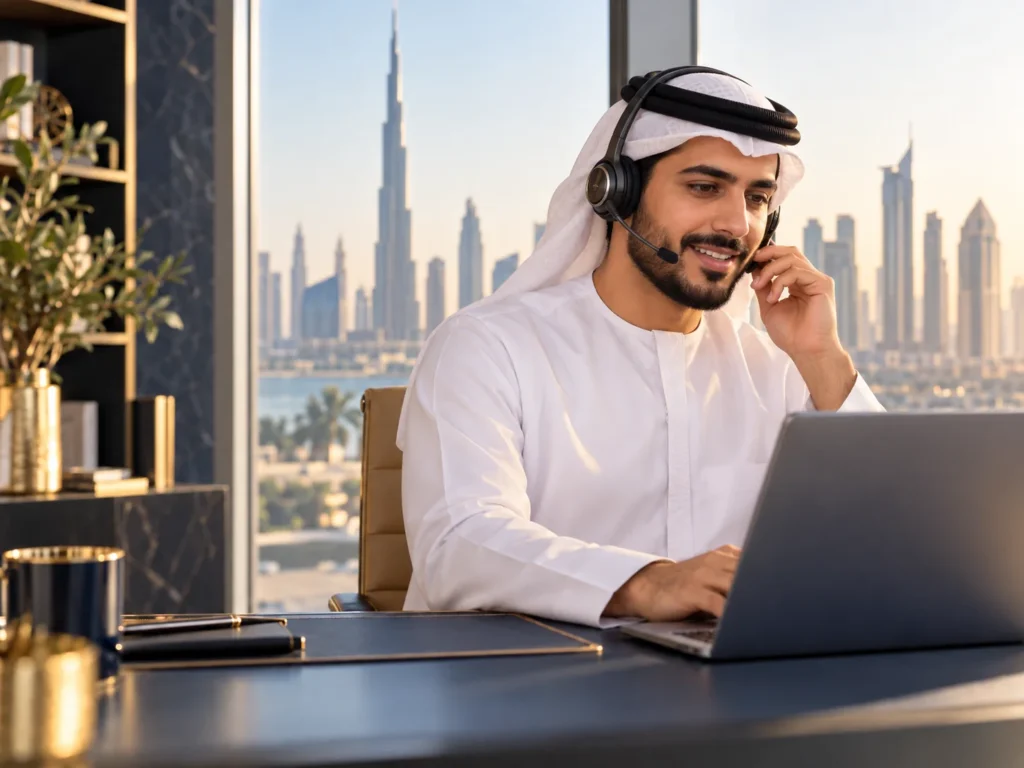 Illustrative image of a customer support agent speaking with a customer in Dubai